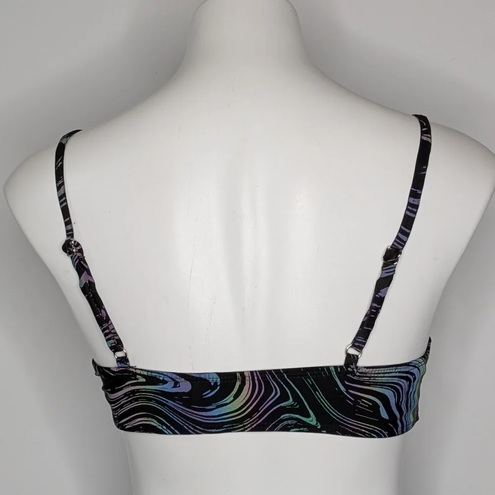 iHeartRaves Black Rainbow Iridescent Oil Slick Cutout Bralette Bra Top M - Picture 4 of 6